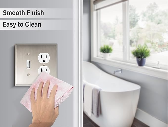 Henne Bery Soft Modern Decorative Wall Plate Switch Plate Outlet Cover (Toggle/Duplex, Satin Nickel)