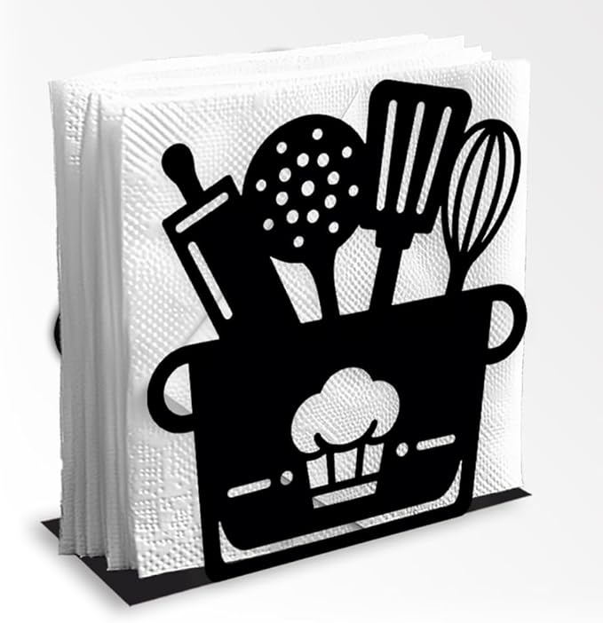 Kitchenware Decorative Black Metal Napkin Holder for Table, 4.9" x 5.3" x 2" Pot Standing Napkin Holder for Home Kitchen Restaurant Picnic Party Coffee Bar Dining Room