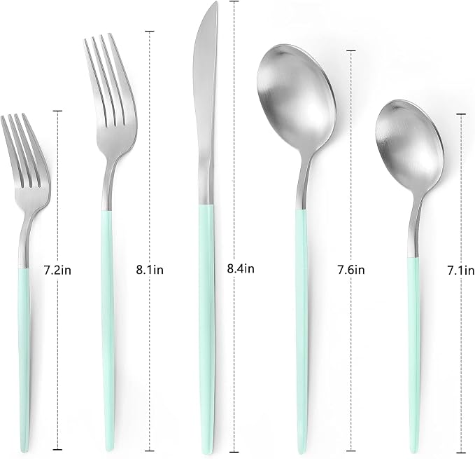 VANVRO Matte Green Silver Silverware Set, 20-Piece Stainless Steel Flatware Set - Image 2