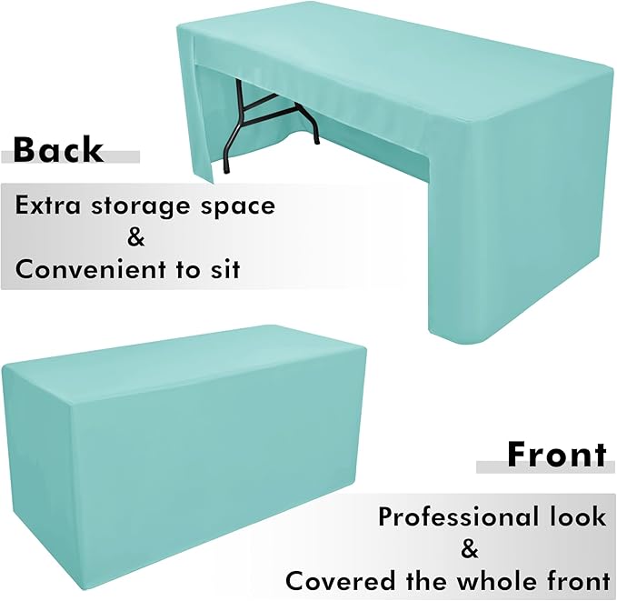 Nasitos 2 Pack Fitted Tablecloth for 4 Foot Tables-Aqua Open Back Folding Table Cover Washable and Wrinkle Resistant Table Cloth for Trade Show, Book Fair, Career Fair, Convention, Events