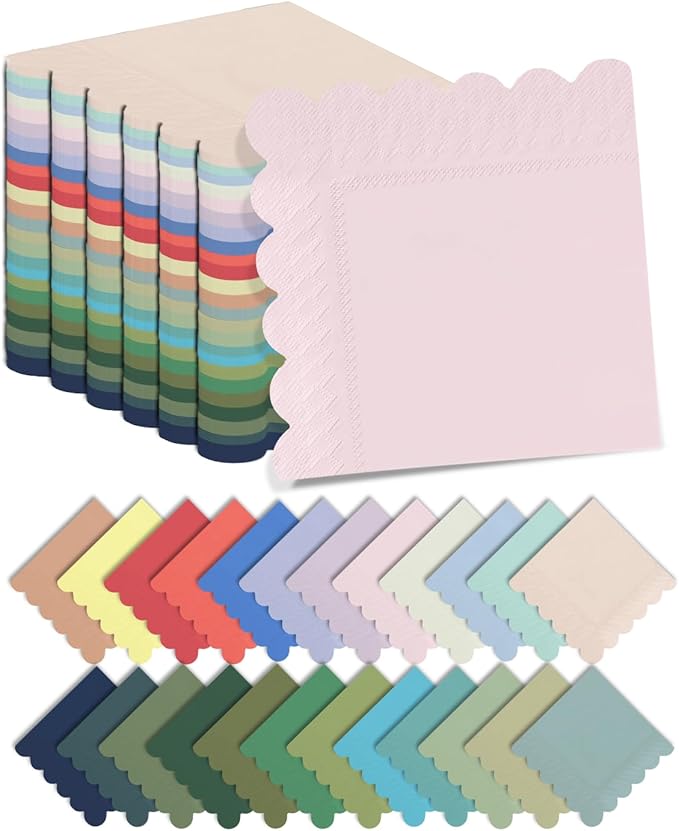 qiqee 24 Morandi Colors Cocktail Napkins 5x5inch Disposable Beverage, Wedding, Dinner, Birthday Party Dessert Wave Paper Napkins(120 Count)