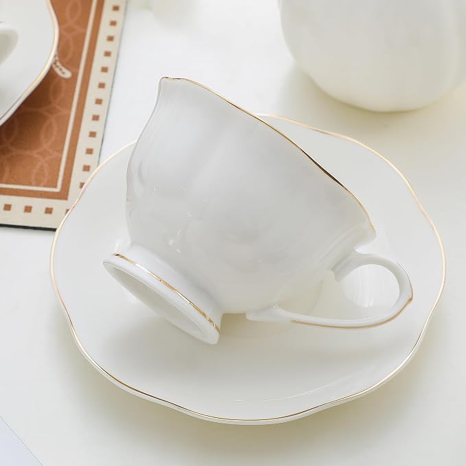 6oz Porcelain Tea Cup & Saucer Set of 6, Party | Elegant white ceramic - Image 4