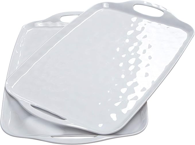 TP Large Serving Trays with Handles, Pure White | Rectangular Trays, Serving by TastePrime