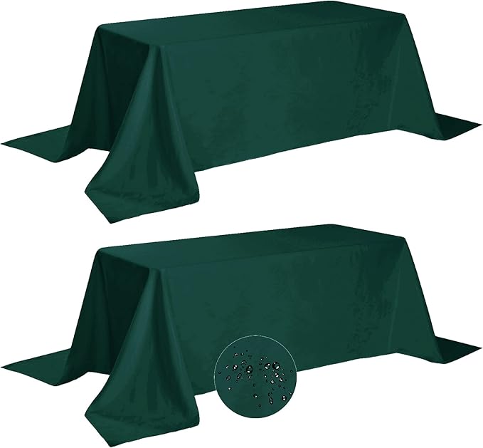 Fokitut 2 Pack Waterproof Rectangle Tablecloth, 90x156 Inch,Stain Resistant and Wrinkle Polyester Table Cloth, Fabric Table Cover for Kitchen Dining, Wedding, Party, Holiday Dinner-Hunter