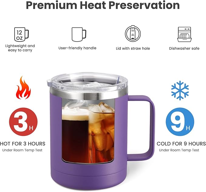 MEWAY 12oz Coffee Mug With Handle 2 Pack Bulk, Stainless Steel Insulated Travel - Image 3