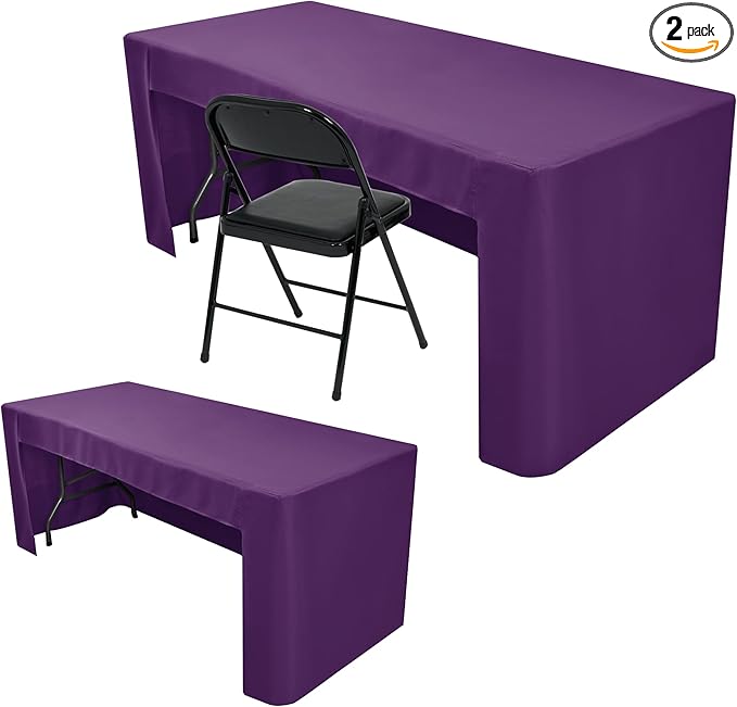 Nasitos 2 Pack 8' Fitted Table Cloth for Rectangular Table Purple Trade Show Table Covers-Open Back Valentines Tablecloth Washable and Wrinkle Resistant Table Cloth, Parties, Buffet, Baby Shower