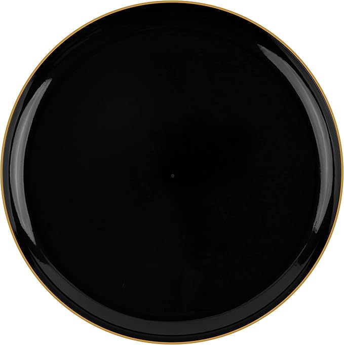 PLASTICPRO [30 Count 8.6 Plastic Party Plates Edge Collection Black with Gold Rim Premium heavyweight Elegant Disposable Tableware Dishes (Black With Gold Rim,