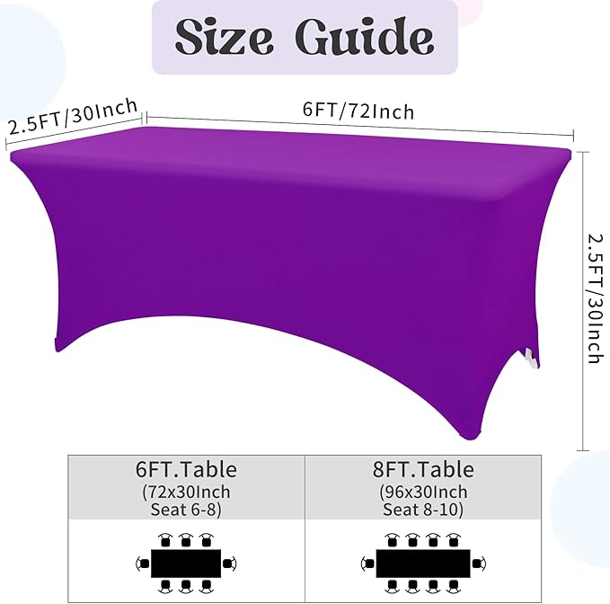 HAISIWLKJ 3 Pack Table Cloth 6ft Purple Tablecloths for Rectangle Folding Table Spandex Fitted Stretch Table Cover Wrinkle Resistant Washable Table Protector for Party, Wedding, Banquet, Festival.