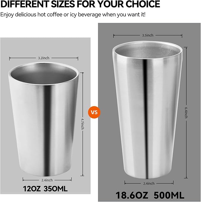 10 Pack 18.6 oz Stainless Steel Insulated Cup, Double Wall Vacuum Small Metal Cup, Reusable Camping Cups Unbreakable Indoor Outdoor for Party, Home, Office, BBQ, Sliver