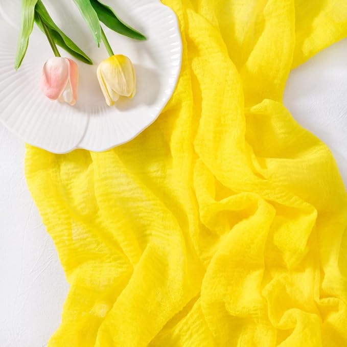 Cheesecloth Table Runner Summer Boho Wedding Shower Party Home Decor | Yellow - Image 3