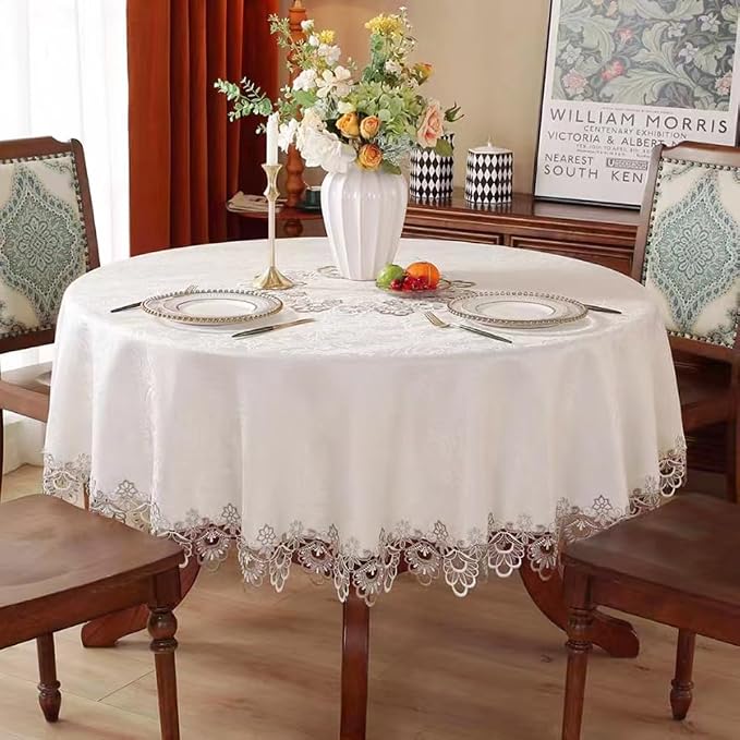 Sandweek Washable Lace Tablecloth Floral Embroidered Tablecloth Wrinkle Free & - Image 2