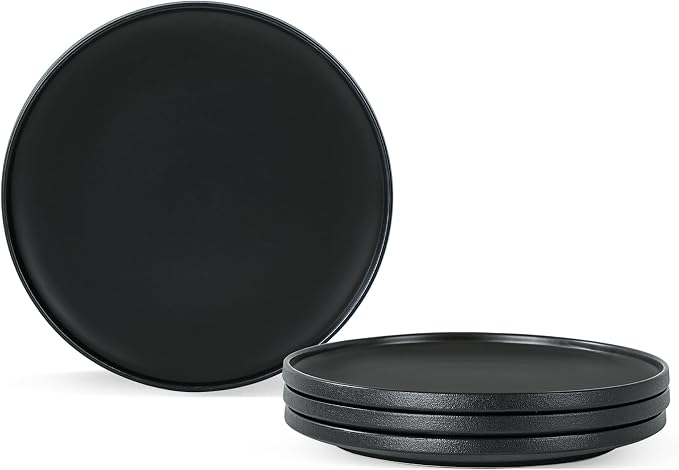 Ceramic Salad & Dessert Plates Set, 8 Inch, Modern Black | Stoneware, by Shrynxal