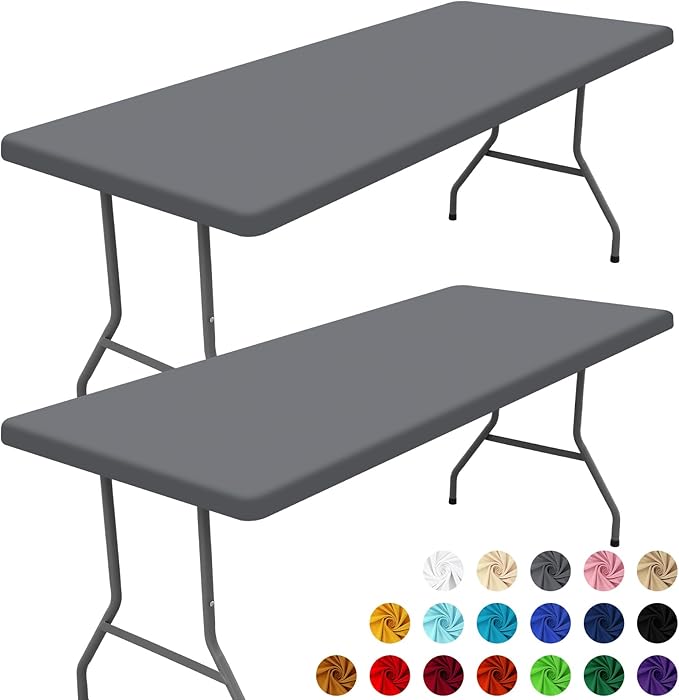 Spandex 5 Foot Rectangle Table Cloth 2 Pack, Elastic Fitted Tablecloths for Picnic, Stretch Washable Patio Table Cover for Outdoor, Camping, Banquet and Parties (Grey, 30"x60")