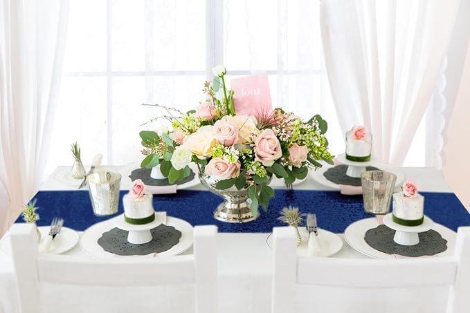 ShinyBeauty Sequin Table Runner Navy Blue Sequins Table Linen Elegant Runners - Image 3
