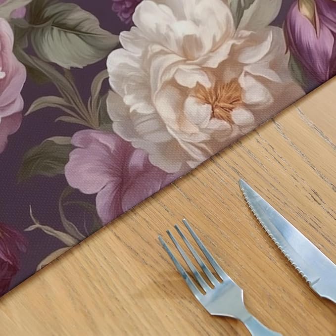 12"x18" Purple Pink White Peony Flowers Placemats Set of 4 Washable Thick Place Mats Kitchen Table Mats Decorative Linen Fabric Table Mat for Dining Table Kitchen Home Decor