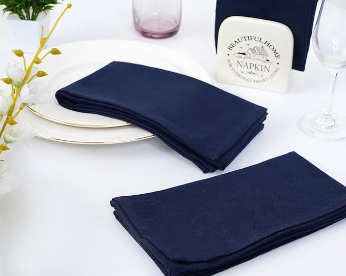 Blue Needles Solid Cloth Napkins Set of 12 Navy Blue 100% Cotton Dinner Napkins 18x18 inches - Soft, Reusable, Absorbent & Washable Linen, Ideal for Wedding Events, Parties & Everyday Use