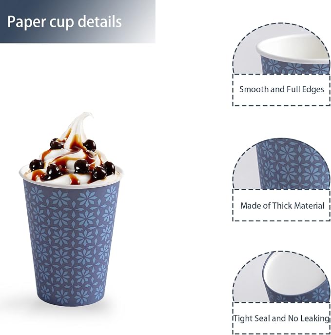 Clawsoff 300 Pack Paper Cups 8 oz Bulk Disposable Coffee Cups Navy Floral | - Image 3