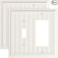 2-Pack Classic Beadboard Combo Toggle/Decorator Light Switch Cover Plate, Light Almond Decorative Electrical Outlet Covers, Durable Natural Bamboo Fiber Switch Plates and Outlet Covers