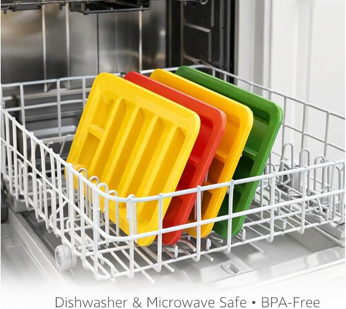 Dependable Industries inc. Essentials Set of 3 Rectangular Taco Holder Plates – BPA-Free Plastic Taco Trays with Dividers, Stackable, Microwave & Dishwasher Safe