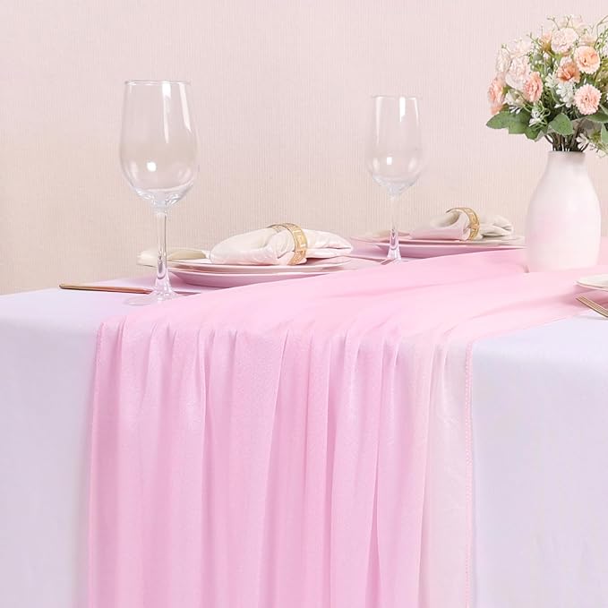 10FT Blushing Pink Chiffon Table Runner 30x120 Inches Spring Boho Sheer Fabric - Image 2