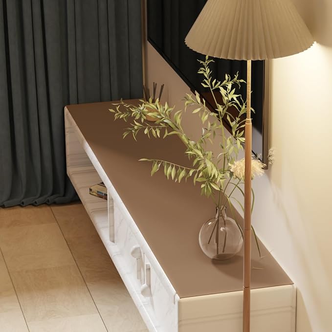 Leather Dresser Cover,1.8mm Thick,14x72 Inch,Dresser Protector Top,Dresser Top Protector,Dresser Cover Top,Dresser Top Cover,Dresser Cover Top for Bedroom.(Mud Color+Champagne Gold,14x72)