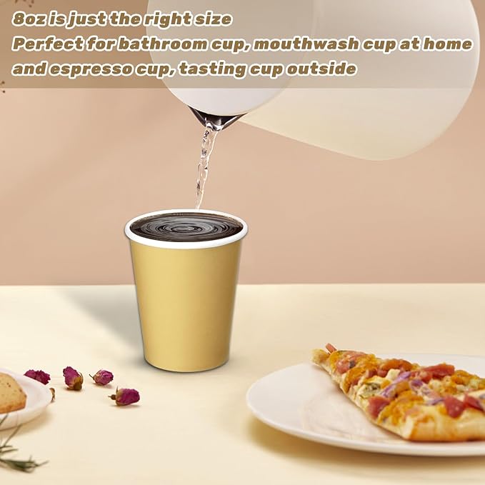 50 Pack 8 Oz Disposable Paper Cups, Khaki Paper Coffee Cups | Hot Coffee Cups - Image 4