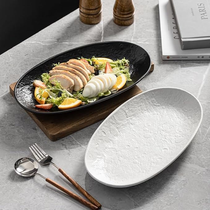 Serving Platter 12 Inches, Ceramic Oval Dinner Plate Set of 2, Serving Dishes for Entertaining, Dishwasher & Oven Safe Kitchen Dinnerware for Salad, Chicken, Pasta, Fish, Beef, White