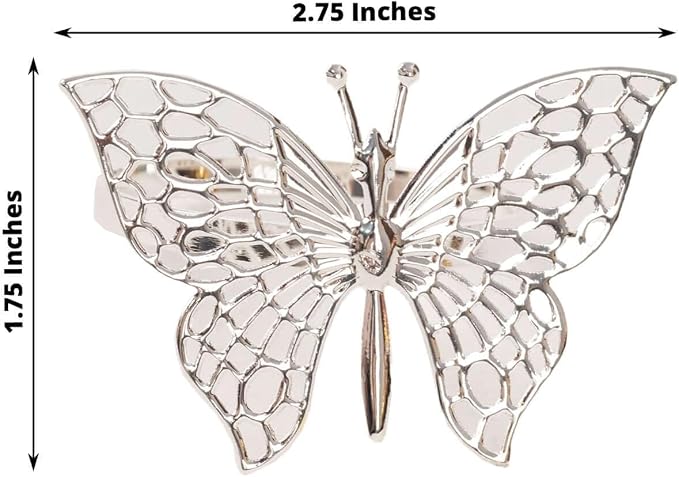 Efavormart 4 Pack | Metallic Silver Laser Cut Butterfly Napkin Rings, - Image 3