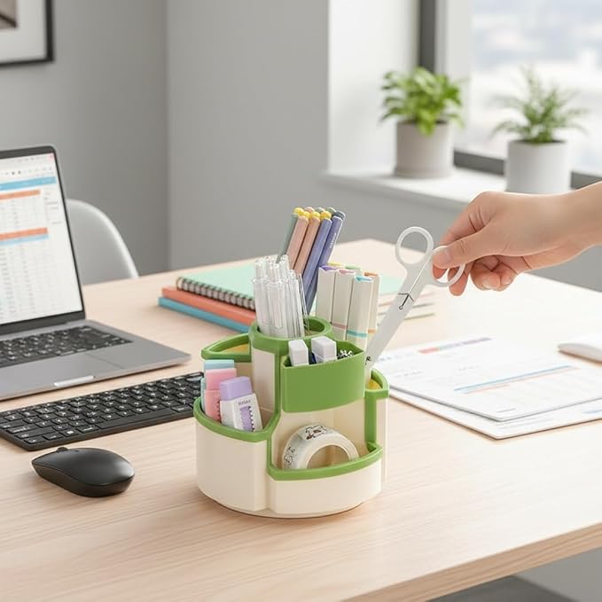 Pencil Holder for Desk Rotating Pen Organizers Green Small Desktop Organizer - Image 6