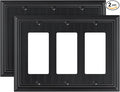 2-Pack Classic Beadboard Decorative Tripple Decorator Outlet Cover Plate, Durable Natural Bamboo Fiber Matte Black Wall Plates for Electrical Outlets, Receptacle, GFCI Outlet, Dimmer Switch, 3-Gang
