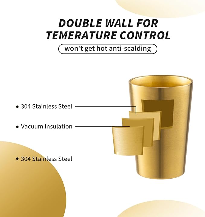 12 Pack 12 oz Stainless Steel Insulated Cup, Double Wall Vacuum Small Metal Cup, Reusable Camping Cups Unbreakable Indoor Outdoor for Party, Home, Office, BBQ, Gold
