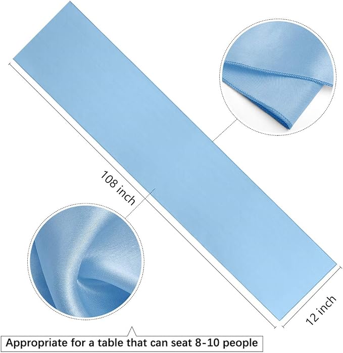 5 Pcs Baby Blue Satin Table Runners 12x108 inch Bright Satin Silk Fabric | - Image 2