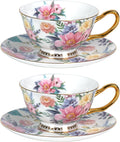 KAMMAK Tea Cups and Saucers Set of 2, Porcelain Coffee Cups, JBE018 | Stackable by KAMMAK