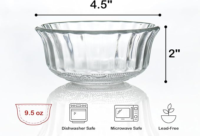 HillSpring Small Glass Bowls for Dessert, or Nuts, 4.5" Textured Bowls Set for - Image 7