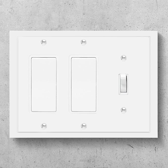 Henne Bery Modern Edge Decorative Wall Plate Switch Plate Outlet Cover, Durable Solid Zinc Alloy (Single Toggle/Double Decorator, White)