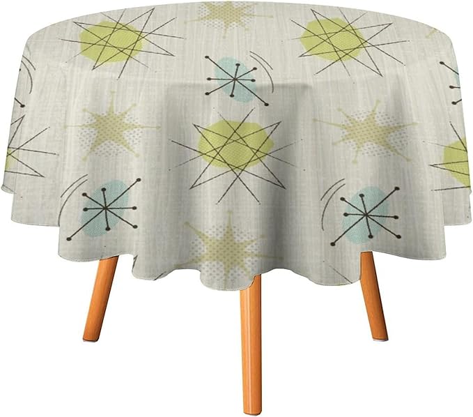 Mid Century Retro Round Tablecloth, Modern 1950s Style Abstract Geometric Vintage Print Tablecloth for Home Party Dining Room Kitchen Decor 70Inch(178cm)