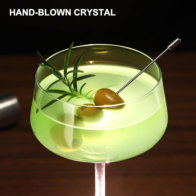 Martini Glasses Set of 6, 8 oz Premium Crystal Coupe Glasses, Hand Blown Champagne Drinkware with 6 Cocktail Picks, Clear Cocktail Glasses for Bar, Parties, Martinis, Margaritas