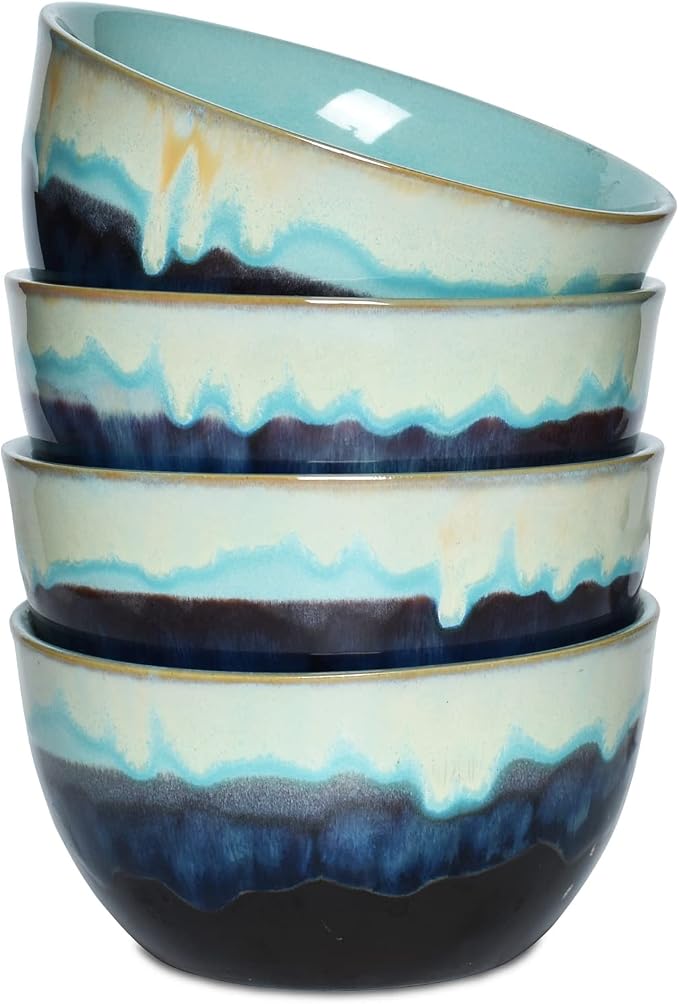 Stoneware Cereal Bowls Set of 4, 26 Oz, Soup Bowls by Bosmarlin