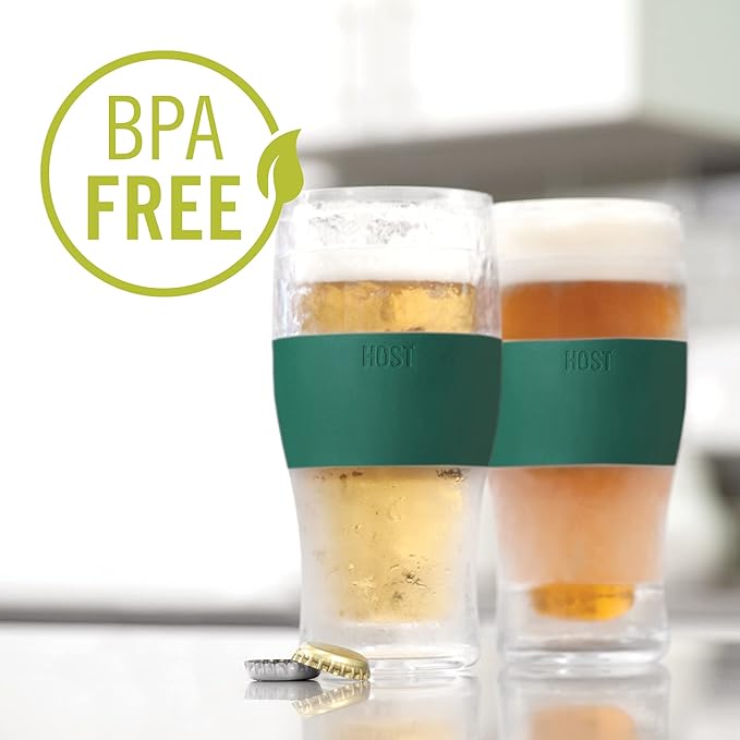 Host Freeze, Frozen Mugs, Freezable Pint Set, Beer Keep Your Drinks Cold, Double Walled Insulated Glasses, Tumbler for Iced Coffee, 16oz, Set of 2, Green