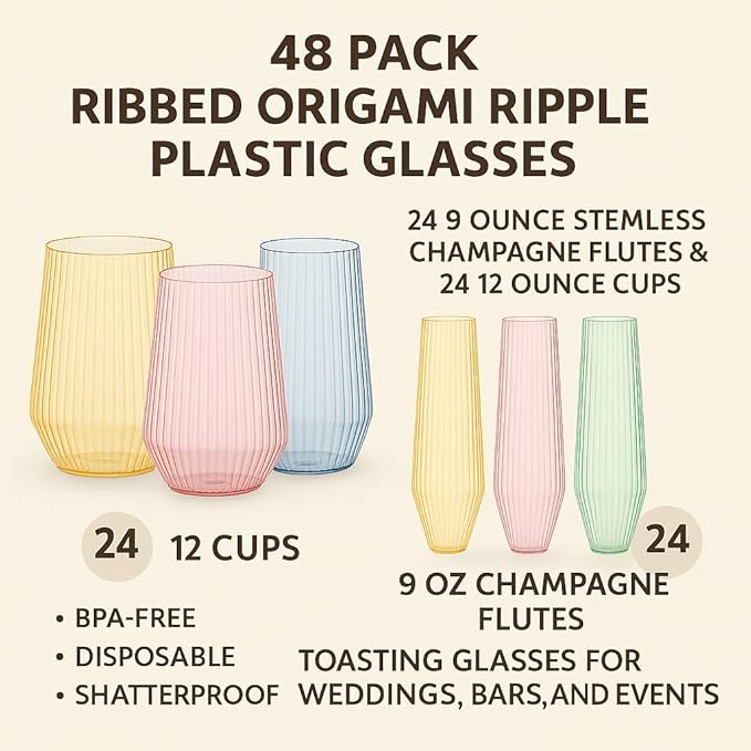 48 Pack Disposable Wine Glasses, Plastic Champagne Flutes - Image 5