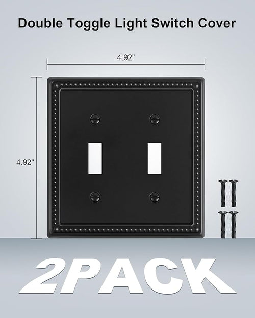 2-Pack Double Toggle Light Switch Cover Plate, Black Pearls Decorative Dual Switch Plate Covers, 2 Gang Metal Wall Plate, Corrosion Resistant