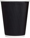Karat 12 oz Ripple Insulated Coffee Cup Black Disposable Paper Hot Cup by Karat
