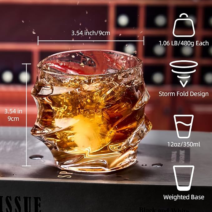 GLASKEY 12 oz Storm Japanese Whiskey Glasses Set of 4, Unique Cognac Glasses - Image 2
