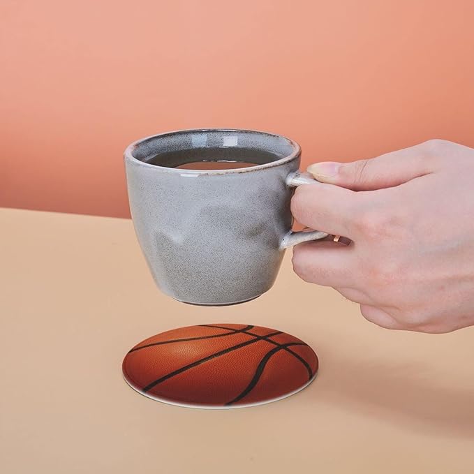 Basketball Coasters for Drinks with Holder Leather Coasters Set of 6 for Coffee Table