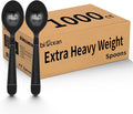 1000 Count Plastic Spoons Heavy Duty Disposable Spoons Black Extra Heavyweight by Biocean