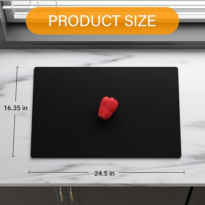 2-Pack Extra Thick Silicone Counter Mats - 24”x16” Large Heat Resistant Kitchen Countertop Protector, Non-Slip Hot Pad Trivet for Air Fryer, Hot Pots & Pans, Coffee Maker (Black)