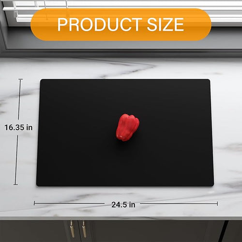2-Pack Extra Thick Silicone Counter Mats - 24”x16” Large Heat Resistant Kitchen Countertop Protector, Non-Slip Hot Pad Trivet for Air Fryer, Hot Pots & Pans, Coffee Maker (Black)