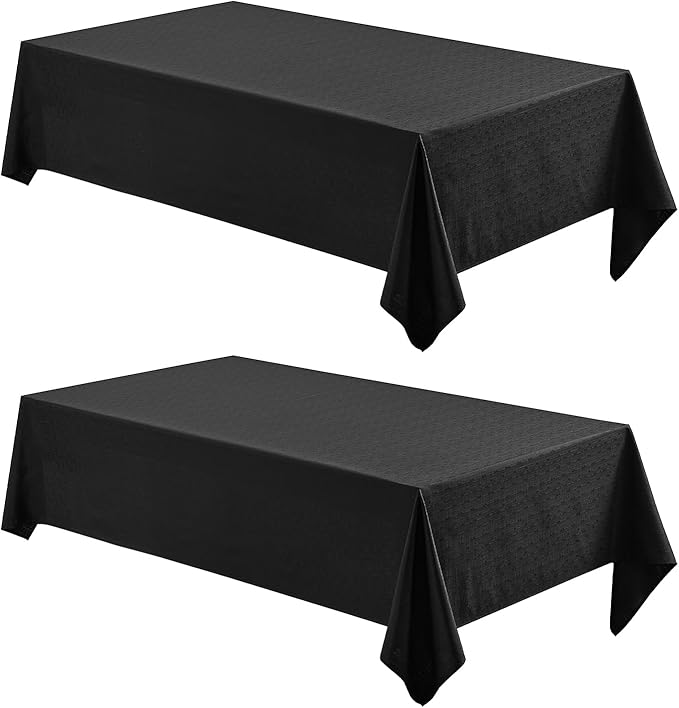 2 Pack Rectangle Tablecloth, 60x84 inch, Water Resistant Wrinkle Free Linen Textured Table Cloth Washable, Decorative Fabric Table Cover for Dining, Party and Camping, Black