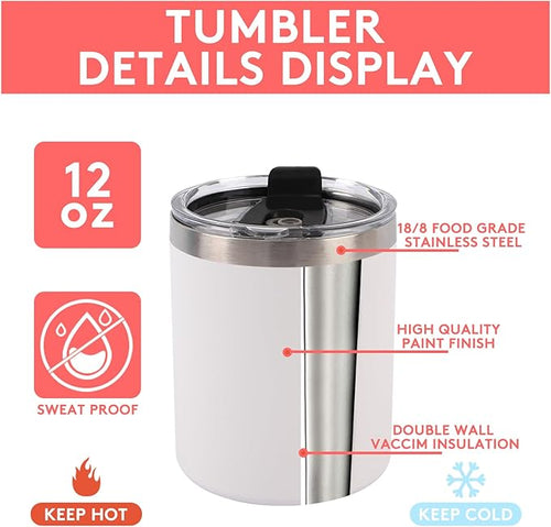 16 Pack 12 Oz Stainless Steel Skinny Tumbler with Splash Proof Lid, Vacuum Insulated Double Wall Thermal Cup, Outdoor Unbreakable Travel Slim Bottle for Hot Cold Drinks