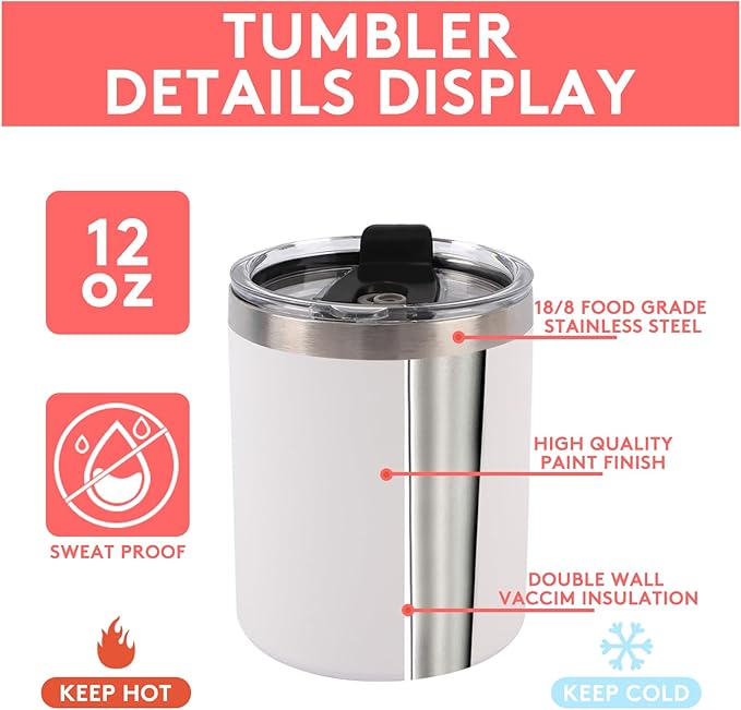 16 Pack 12 Oz Stainless Steel Skinny Tumbler with Splash Proof Lid, Vacuum Insulated Double Wall Thermal Cup, Outdoor Unbreakable Travel Slim Bottle for Hot Cold Drinks